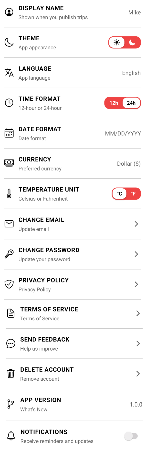 Settings Interface