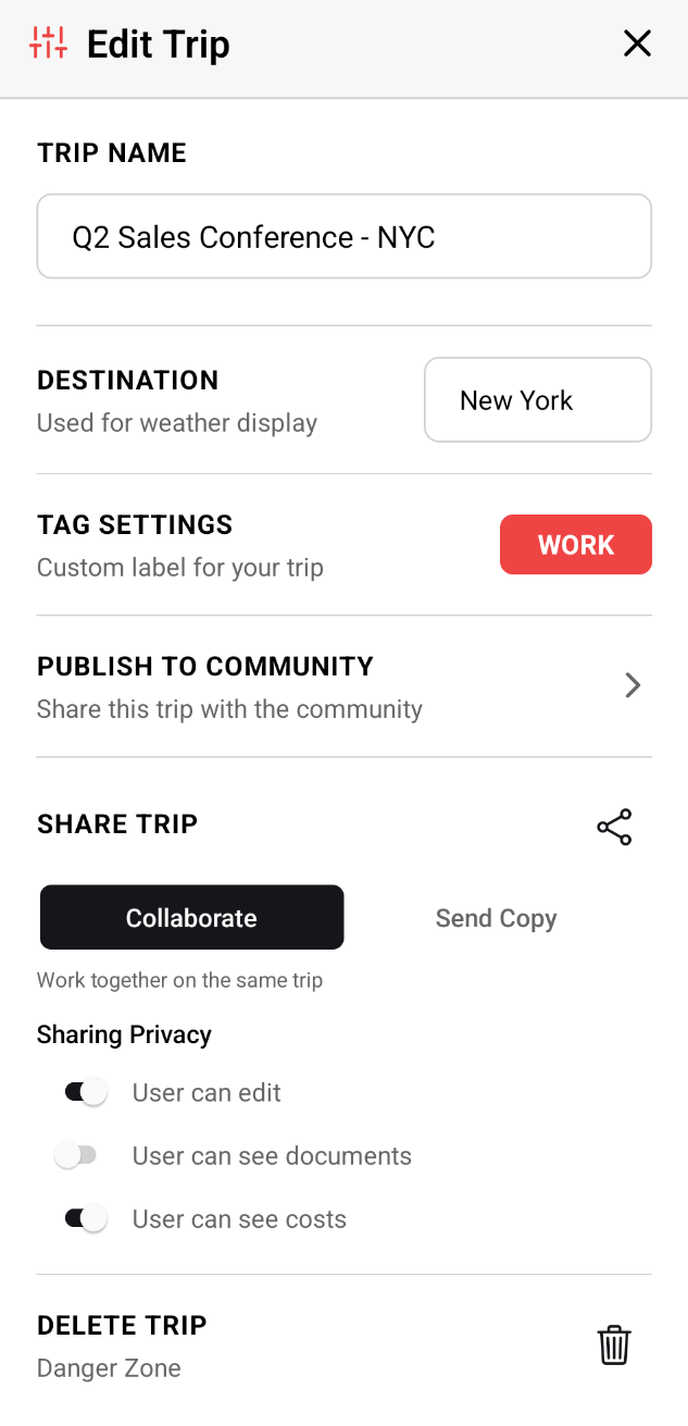 Share Trip Interface